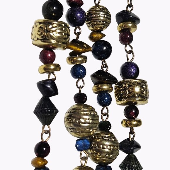 Elegant Art Deco Gold Tone Blue Chunky Gemstone Beaded Heart Pendant Necklace - Picture 5 of 9